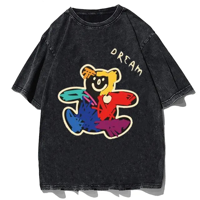 Vintage Washed Y2K Cartoon Cat T-Shirt for Summer