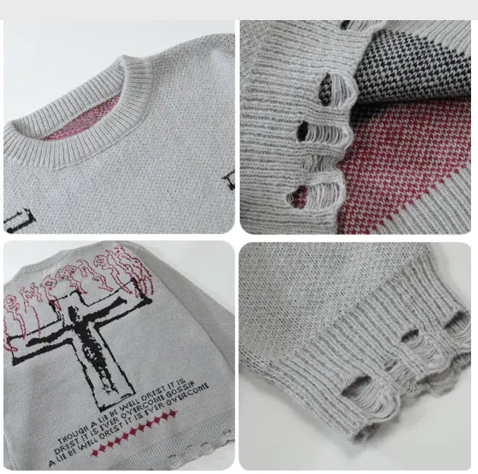 Y2K Grunge Vintage Ripped Knit Sweaters Streetwear
